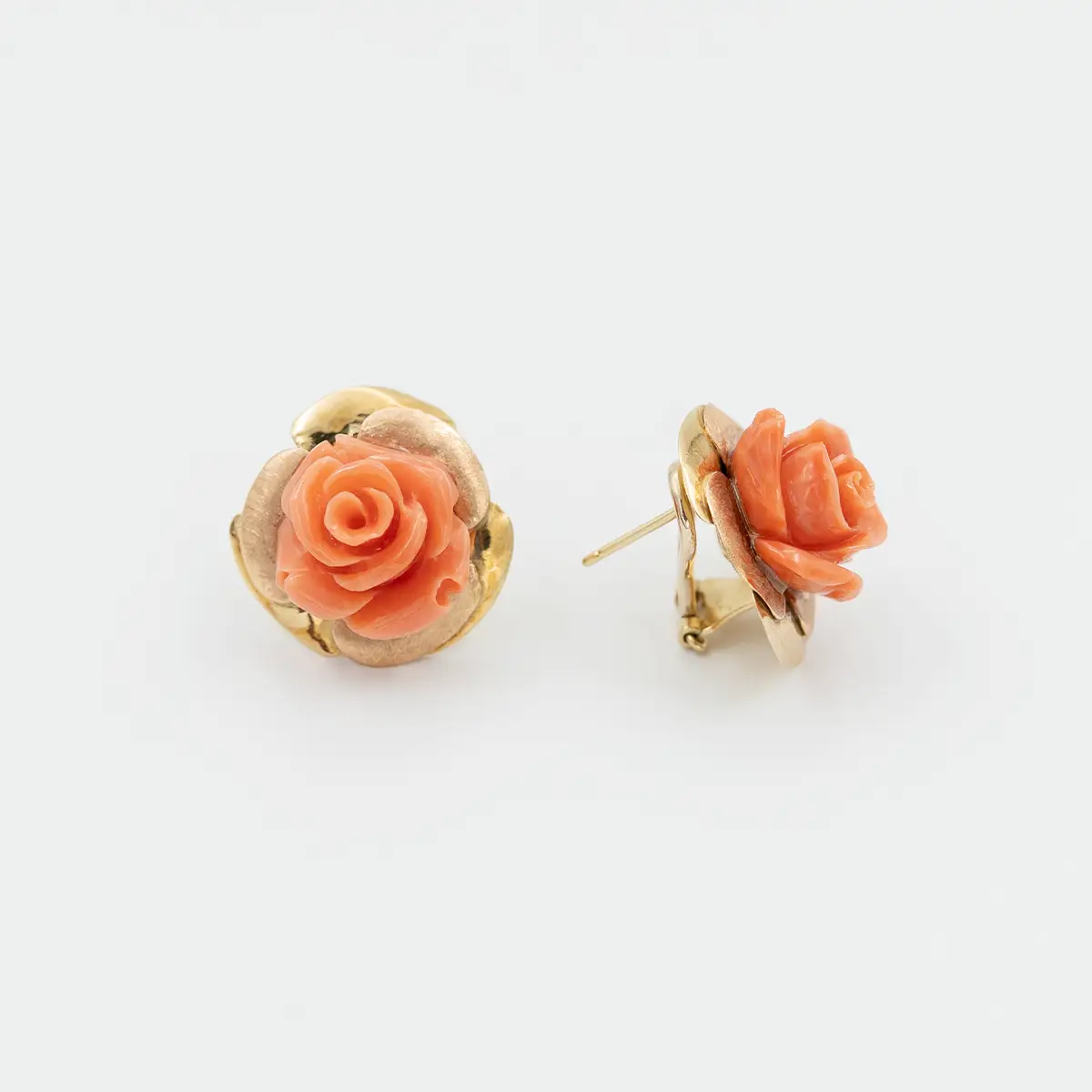 Cercei vintage aur 18k si coral natural - imagine 3
