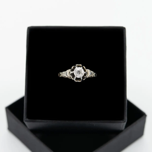 Inel autentic Art - Deco, aur 18k, diamant 0.5ct