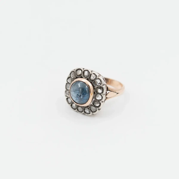 Inel vintage aur 12k, safir si diamante