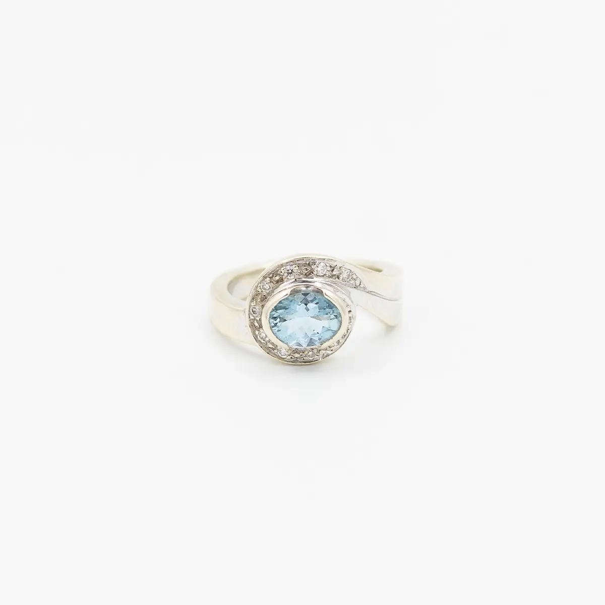 Inel vintage aur 9k, diamante si acvamarine - imagine 2