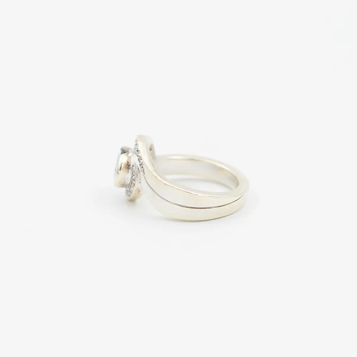 Inel vintage aur 9k, diamante si acvamarine - imagine 4