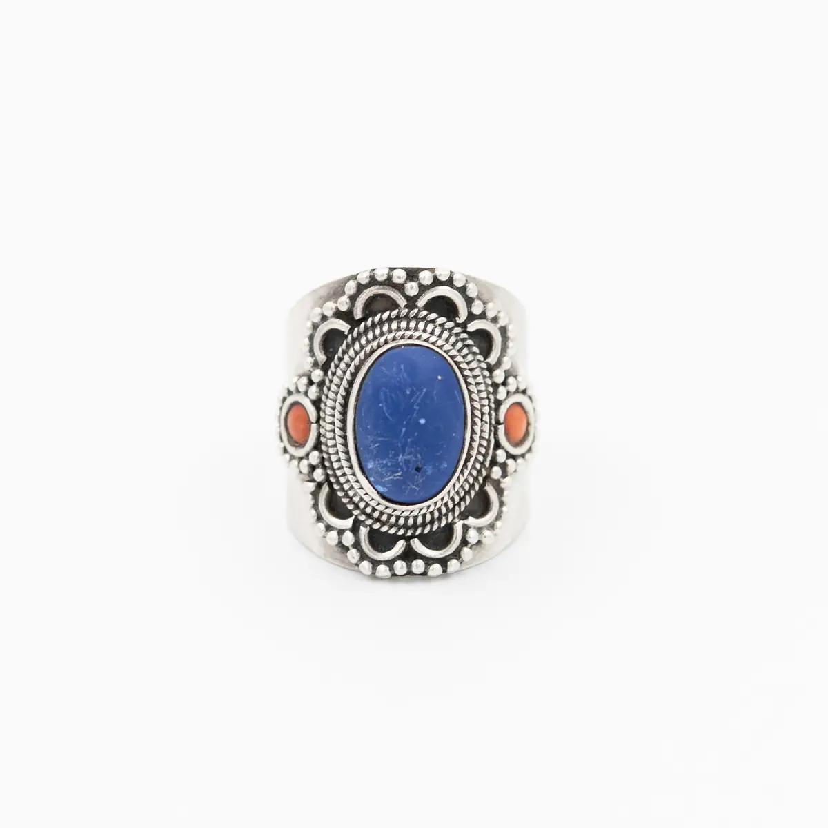 Inel vintage din argint cu lapis lazuli si coral - imagine 2
