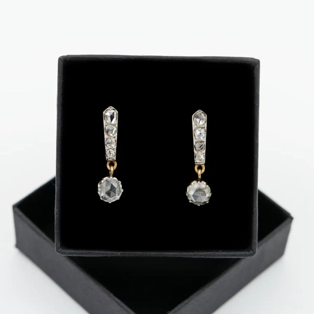 Cercei Art Deco, aur 18k, platina si diamante 1.2ct