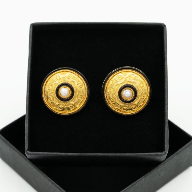 Cercei sec XIX aur 14k , email si perle de apa dulce