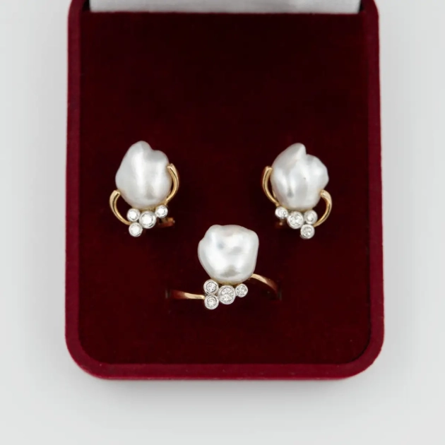 Set aur 18k, perle naturale Baroque si diamante
