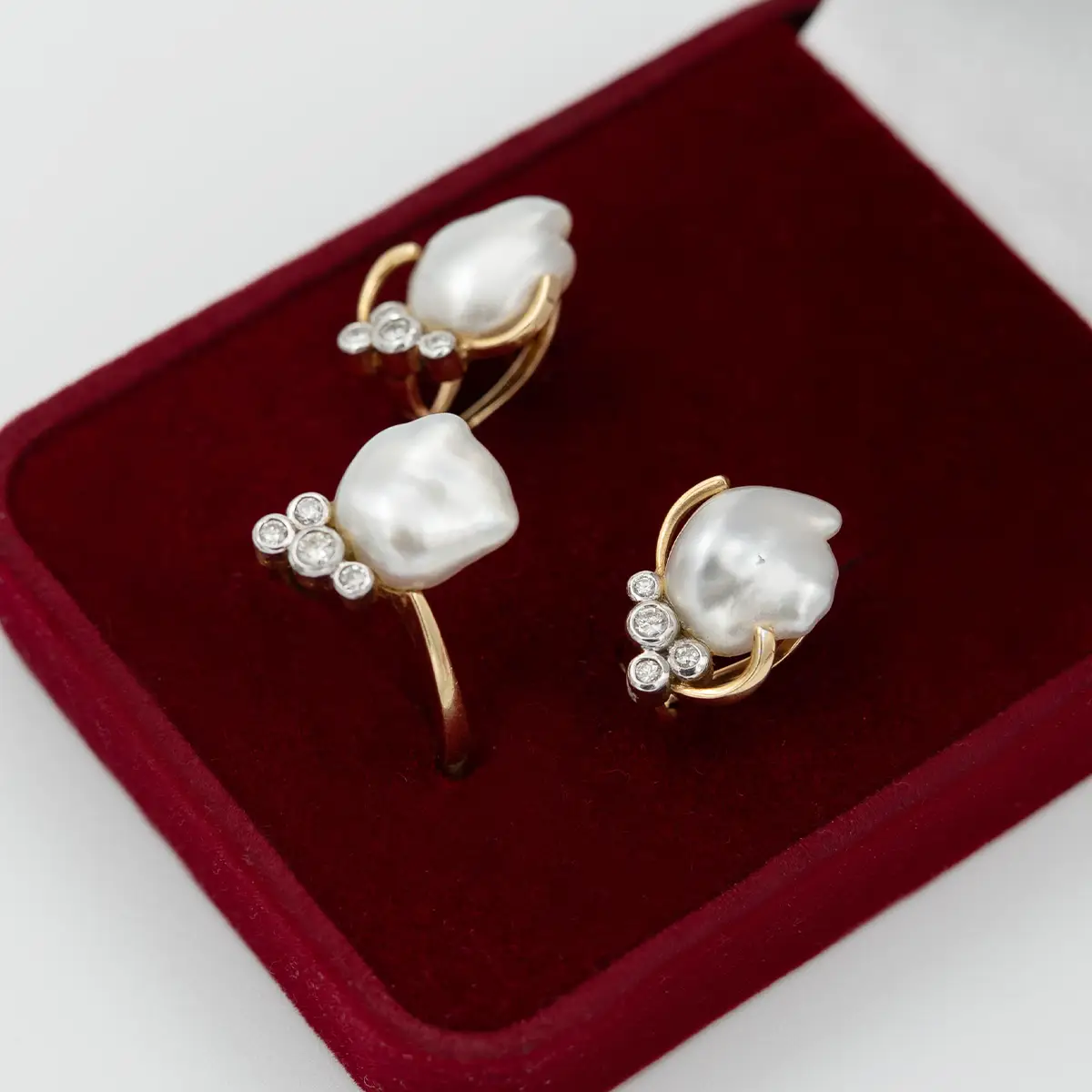 Set aur 18k, perle naturale Baroque si diamante - imagine 2