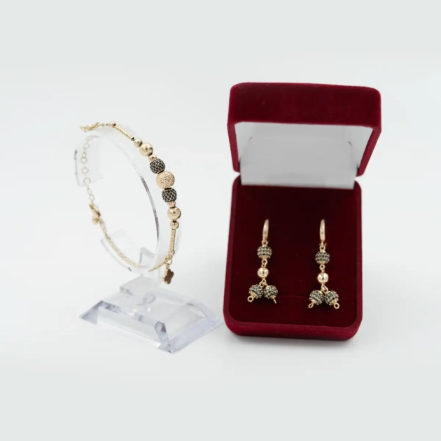 Set cercei si bratara, aur 14k si cubic zirconia