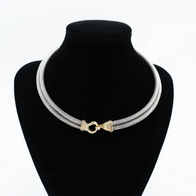 Colier rigid, argint si aur 14k