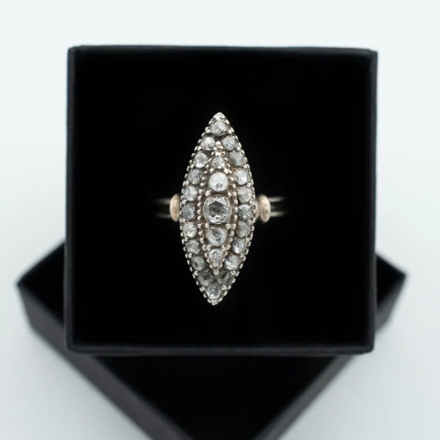 Inel Art Deco autentic, aur 18k si diamante 2ct