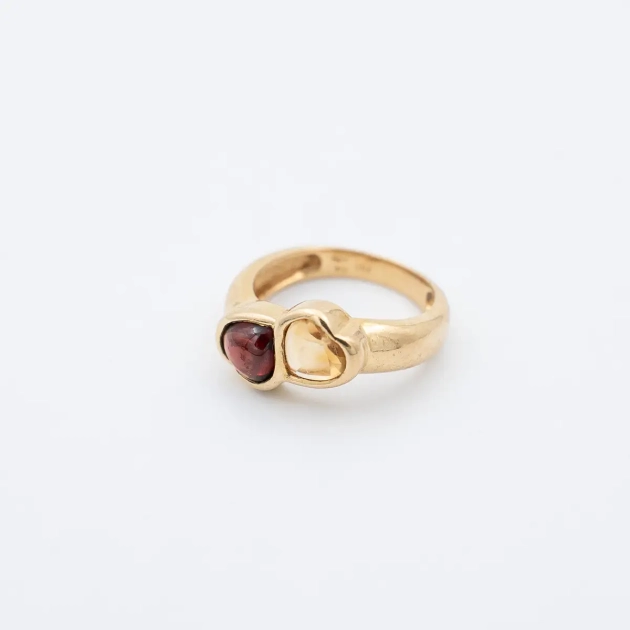 Inel vintage aur 18K, citrin si granat, naturale