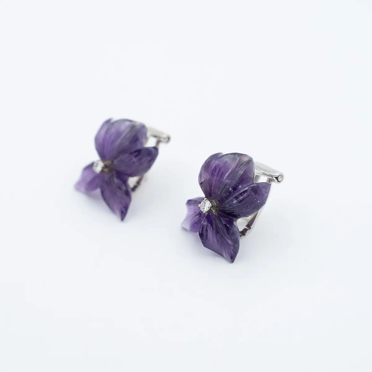 Cercei vintage, aur 14K, ametiste si diamante - imagine 2