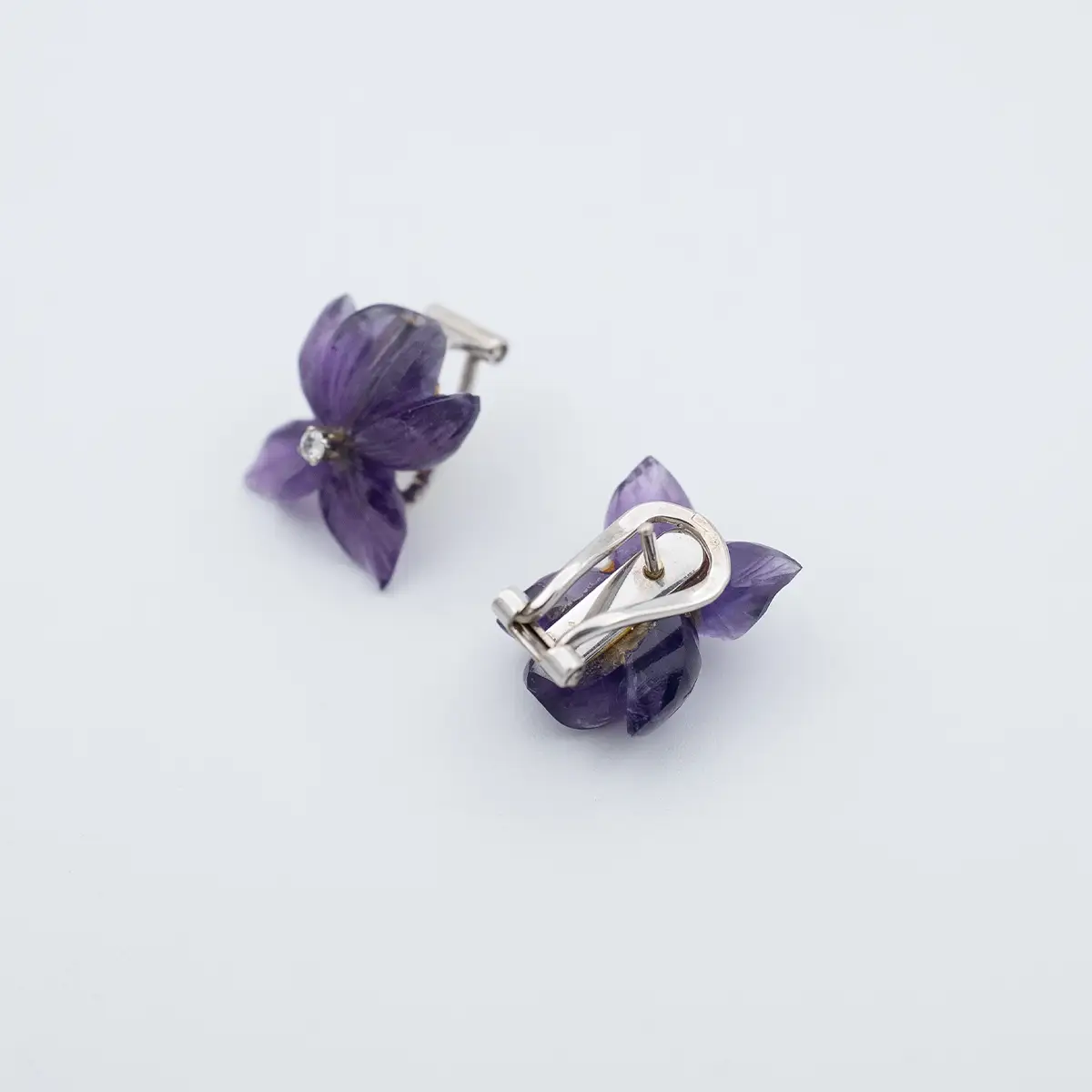 Cercei vintage, aur 14K, ametiste si diamante - imagine 4
