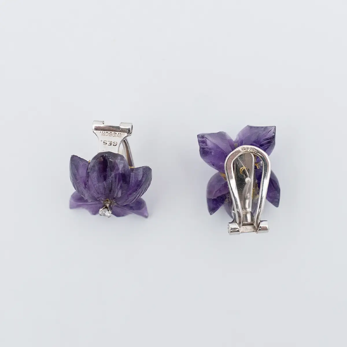 Cercei vintage, aur 14K, ametiste si diamante - imagine 3