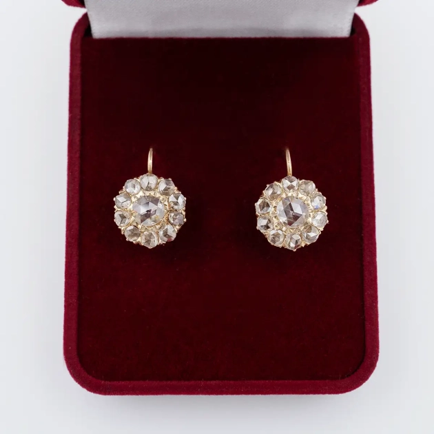 Cercei vintage aur 18K, diamante ce totalizeaza minim 2ct