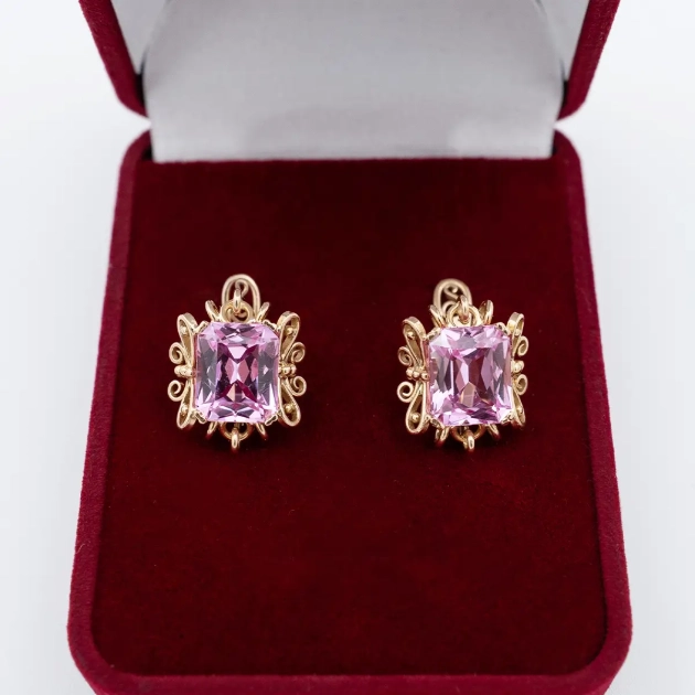 Cercei vintage aur 18K si safire roz 5.7ct