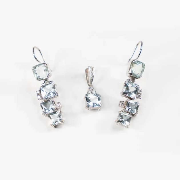Set aur alb 18K, acvamarine naturale si diamante, atelier Ador Bijoux