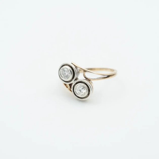 Inel autentic Art Deco, aur 18K, Platina si diamante 0.6 ct