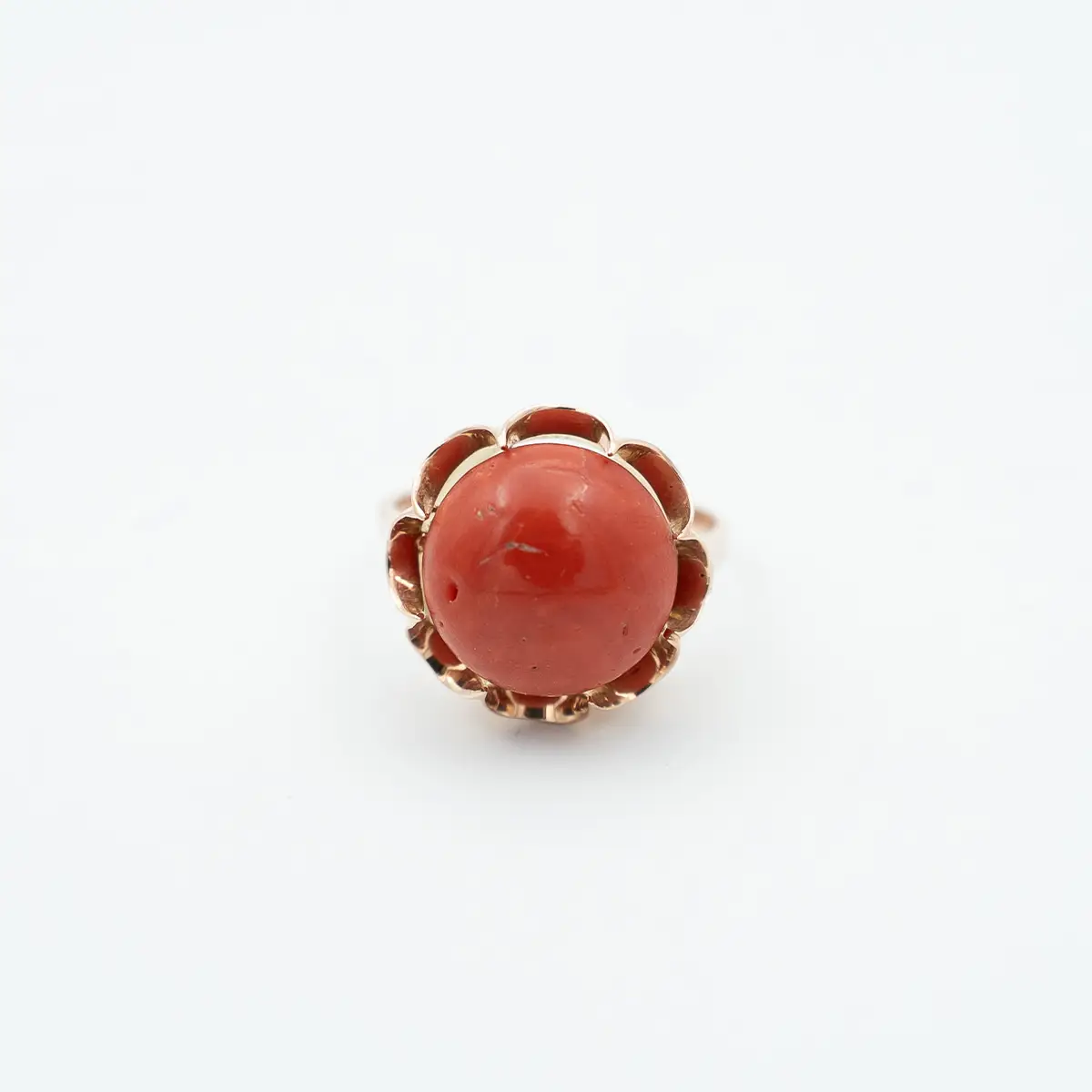 Inel vintage aur 14K si coral natural - imagine 2