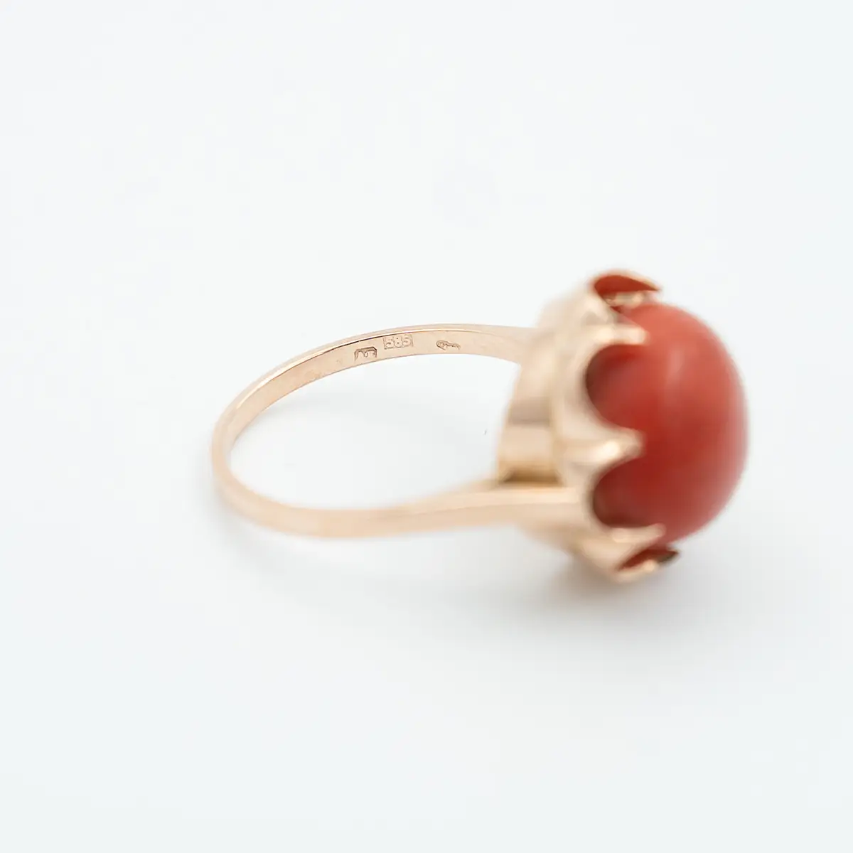 Inel vintage aur 14K si coral natural - imagine 3