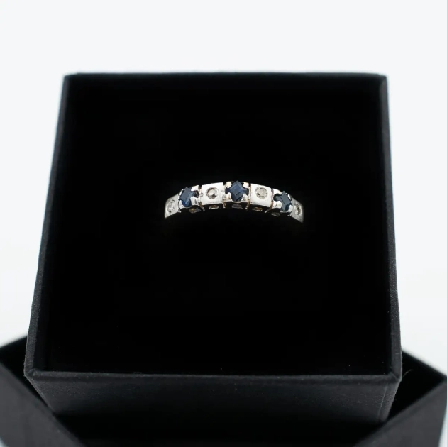 Inel vintage aur 18K, safire si diamante