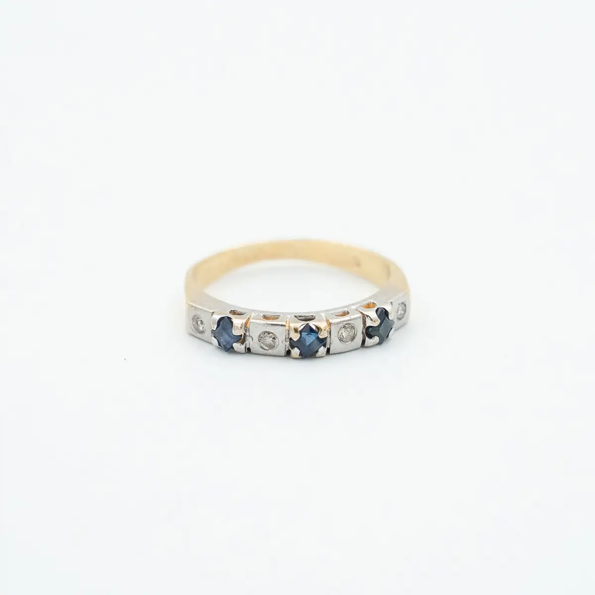 Inel vintage aur 18K, safire si diamante - imagine 4