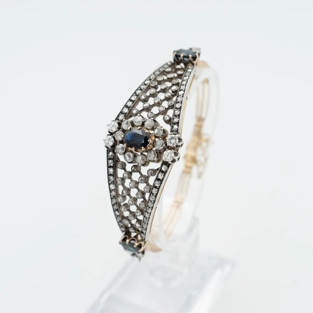 Bratara vintage aur 18K, safire naturale 1.5 ct, diamante 1.5 ct