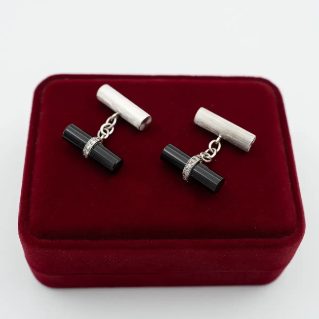 Butoni pentru manseta, camasa barbati, aur 18K, diamante si onix negru