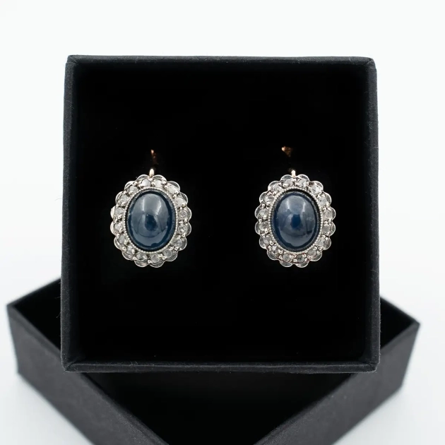 Cercei anturaj aur 14K, safire naturale, diamante - Romania 1900-1936
