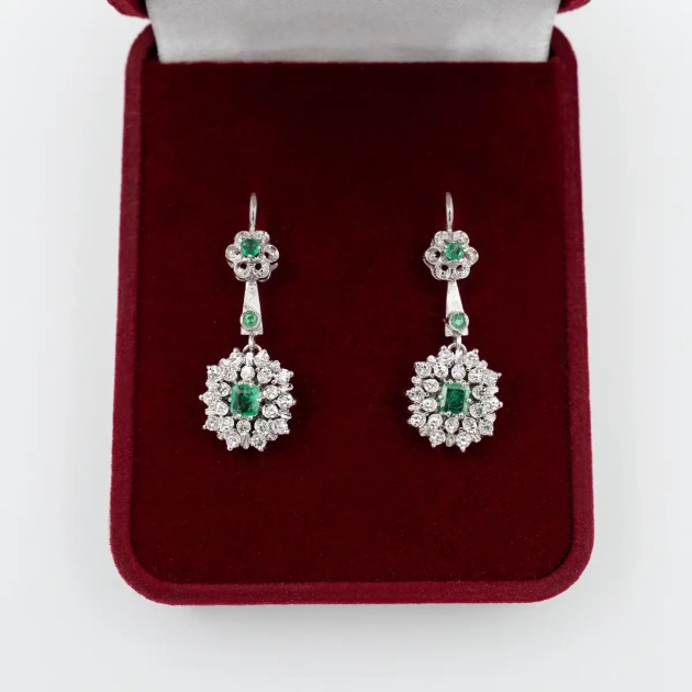 Cercei aur 18K cu smaralde si diamante
