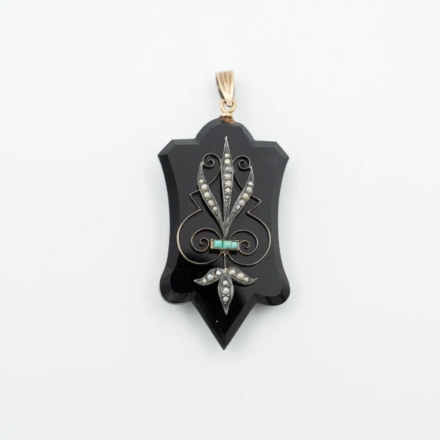 Pandant - caseta, perioada Victoriana, aur 14K, onix