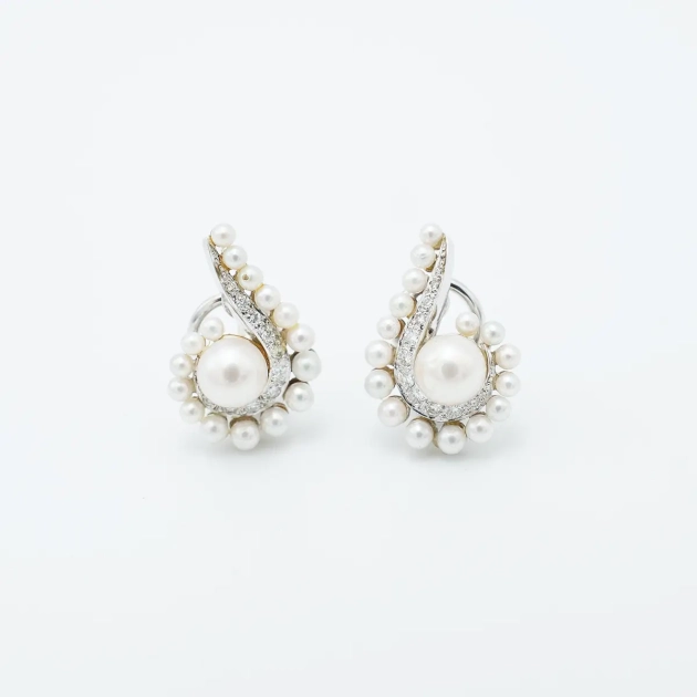 Cercei aur 18K, perle naturale si diamante ce cantaresc 0.5 ct