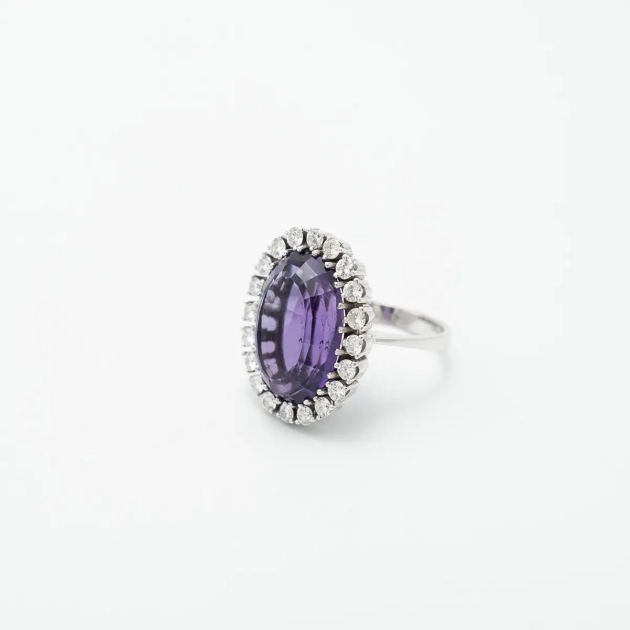 Inel anturaj, aur 14K, ametist si diamante