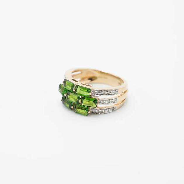 Inel aur 14K, peridot si diamante
