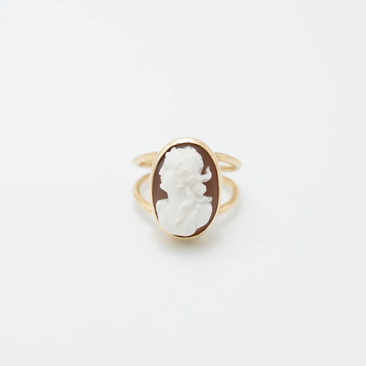 Inel vintage, aur 18K, camee sculptata in cochilie de melc marin - imagine 2