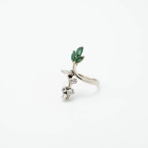 Inel vintage aur 18K, diamante si smaralde