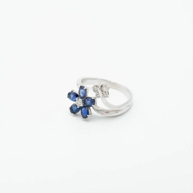 Inel vintage aur 18K, safir natural Sri Lanka 1 ct si diamante