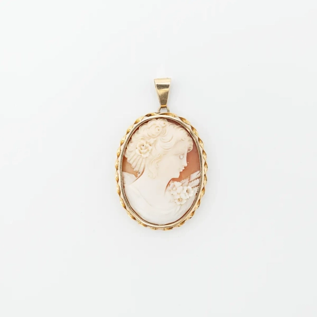 Pandant cu camee, aur 14K, diamant