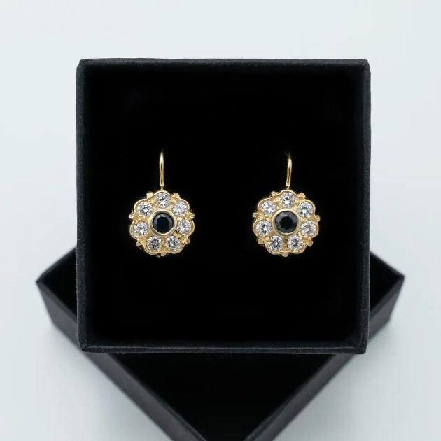 Cercei aur 18K, safir natural si cubic zirconia