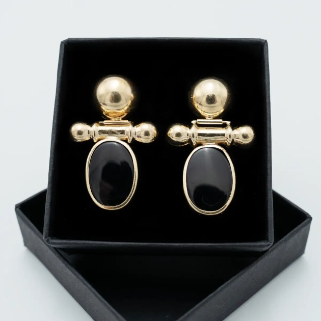 Cercei vintage aur 14K si onix negru