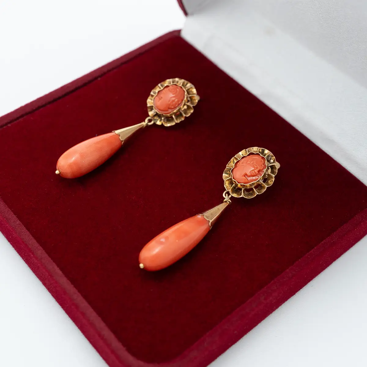 Cercei vintage, aur 18K si coral natural - imagine 3
