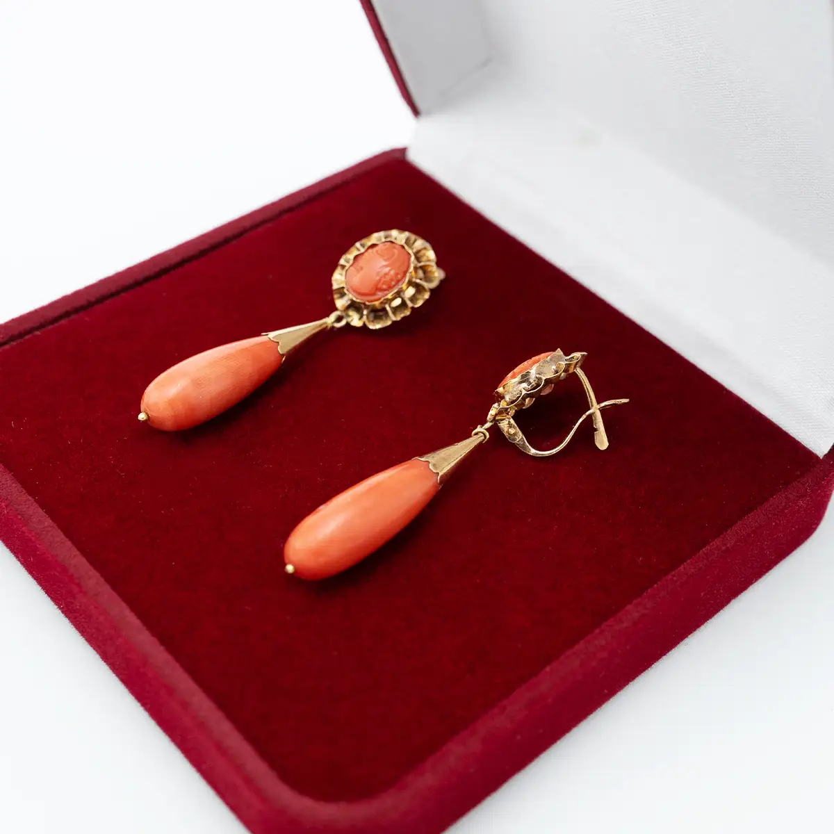 Cercei vintage, aur 18K si coral natural - imagine 2