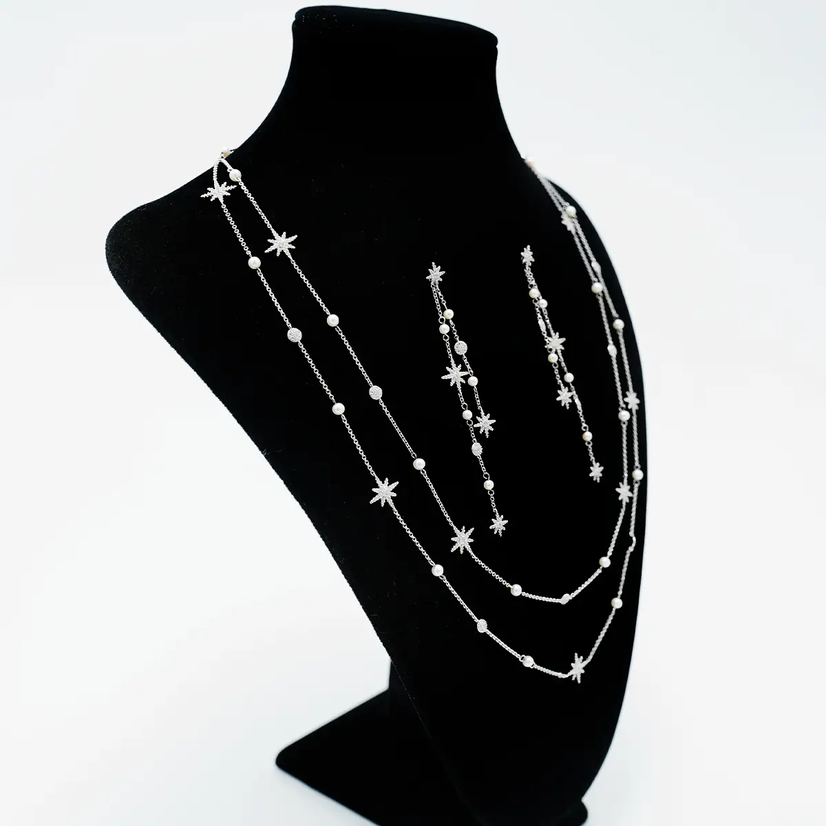 Set colier si cercei, argint rodiat, perle de cultura si cubic zirconia, firma MONACO A.P.M. - imagine 2