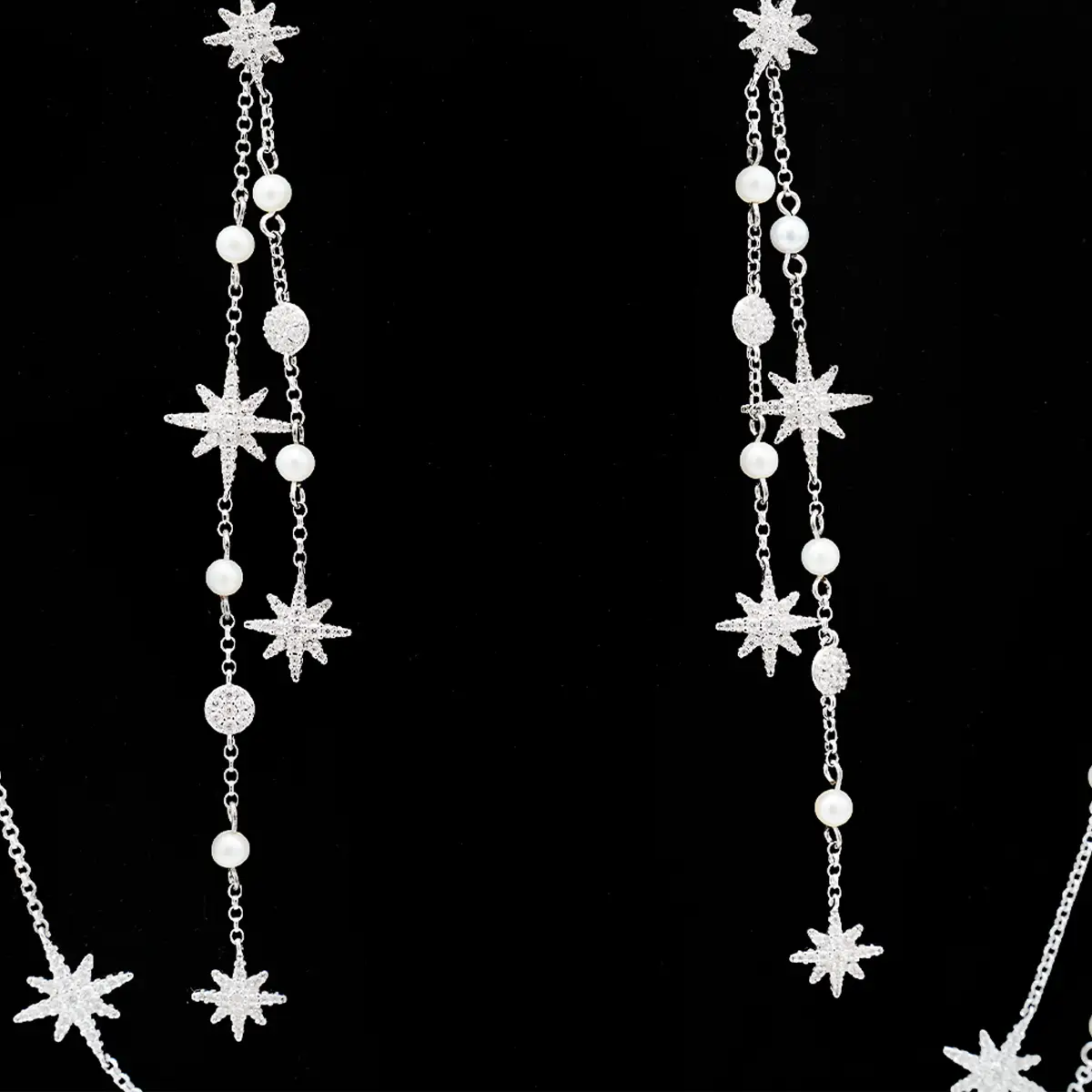 Set colier si cercei, argint rodiat, perle de cultura si cubic zirconia, firma MONACO A.P.M. - imagine 3