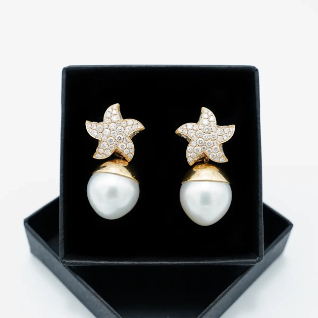 Cercei versatili aur 18K, diamante si perle naturale AKOYA