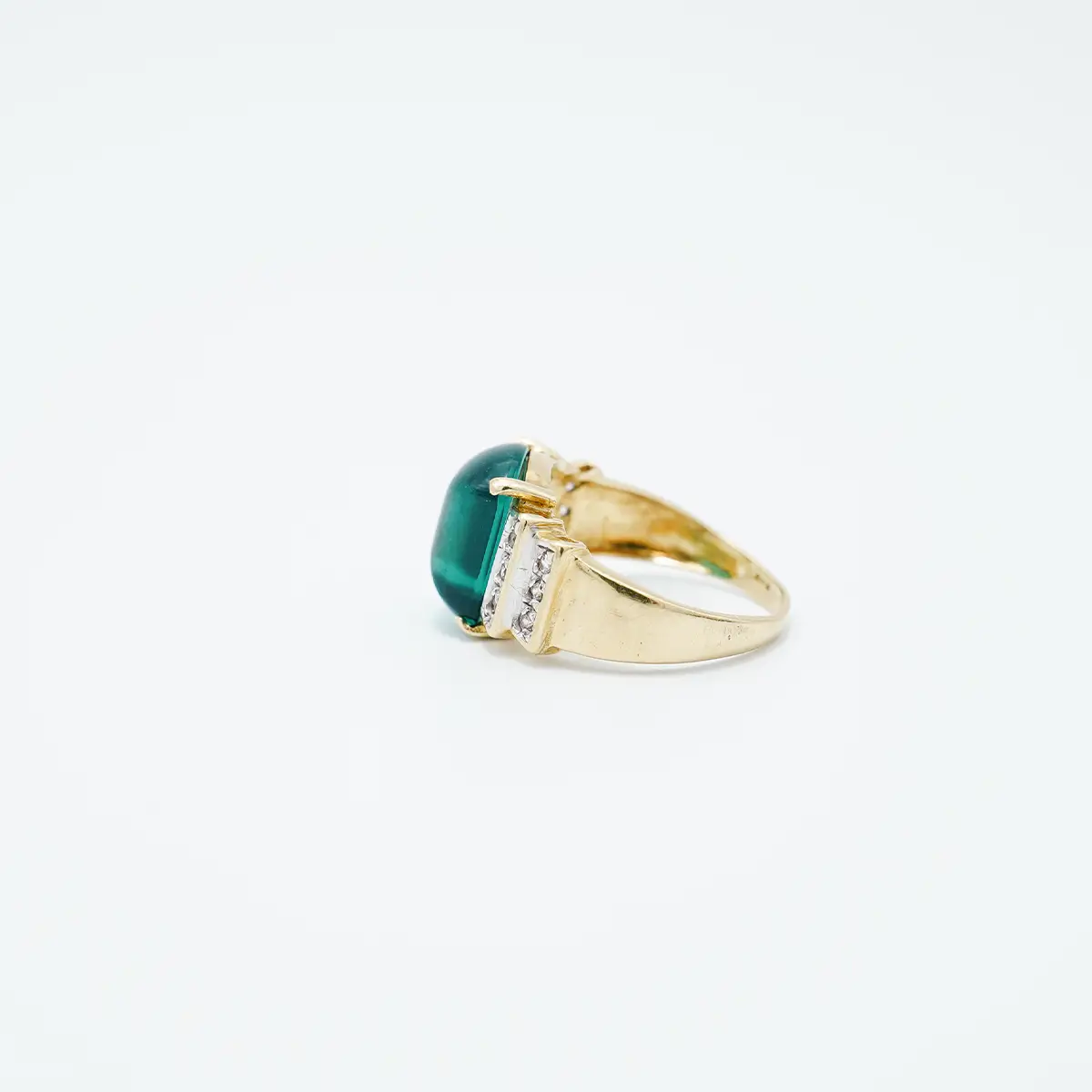 Inel vintage aur 18K, turmalina albastra si topaze albe - imagine 3