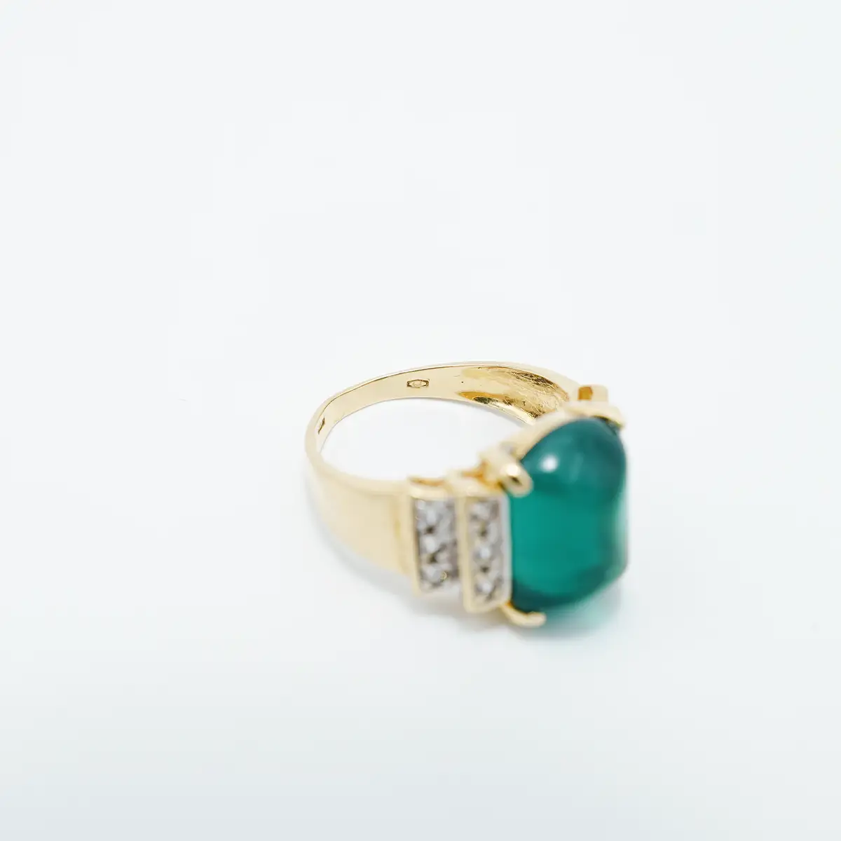 Inel vintage aur 18K, turmalina albastra si topaze albe - imagine 4