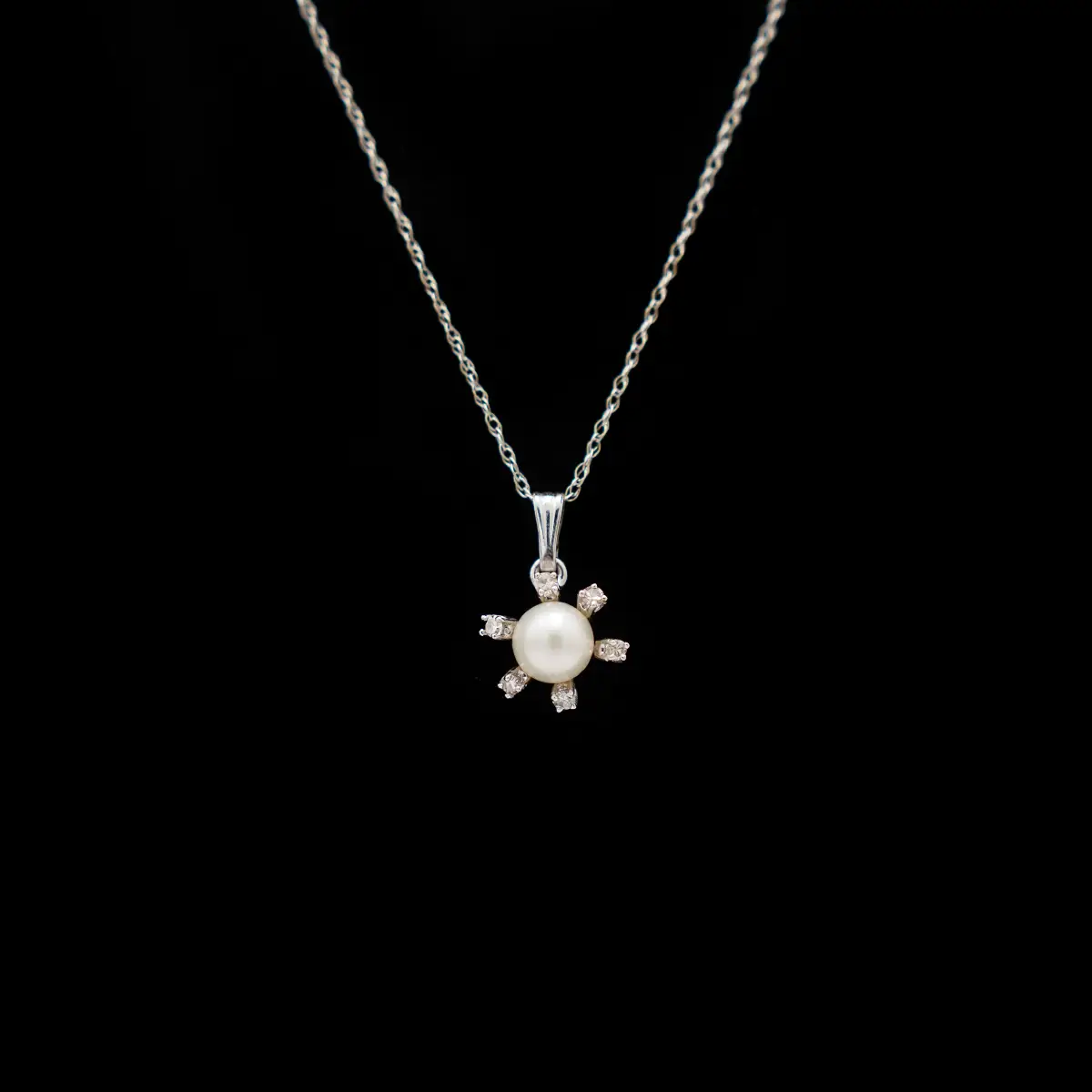 Colier aur 14K, perla apa sarata si diamante - imagine 3