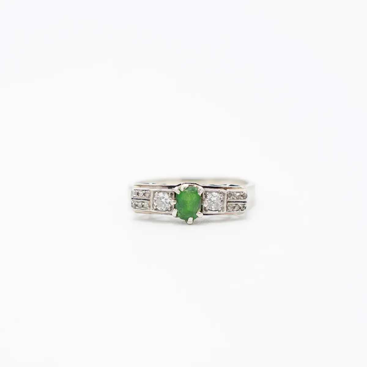 Inelul Art Deco, aur 14K, diamante si peridot - imagine 2
